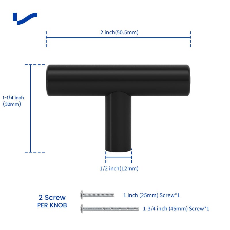 LONTAN 12 Pack Black Knobs for Cabinets and Drawers Kitchen Cabinet Knobs for Dresser Bathroom Modern T Bar Furniture Black Hardware,Stainless Steel - Image 3